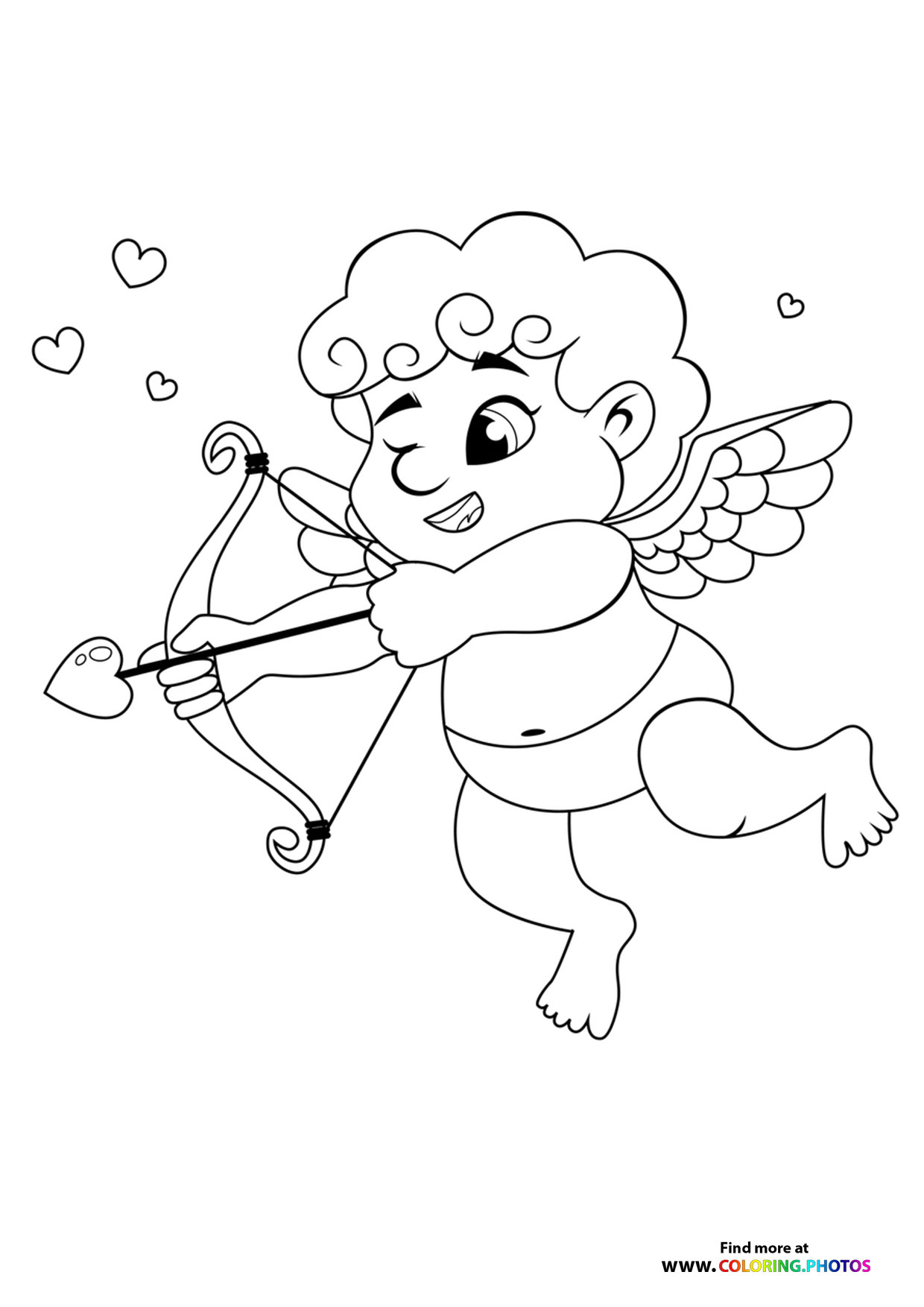 Valentines Cupid with hearth arrows coloring page