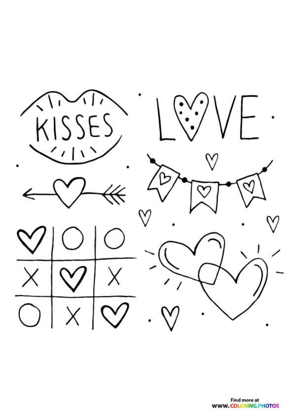 Valentines stuff doodle coloring page