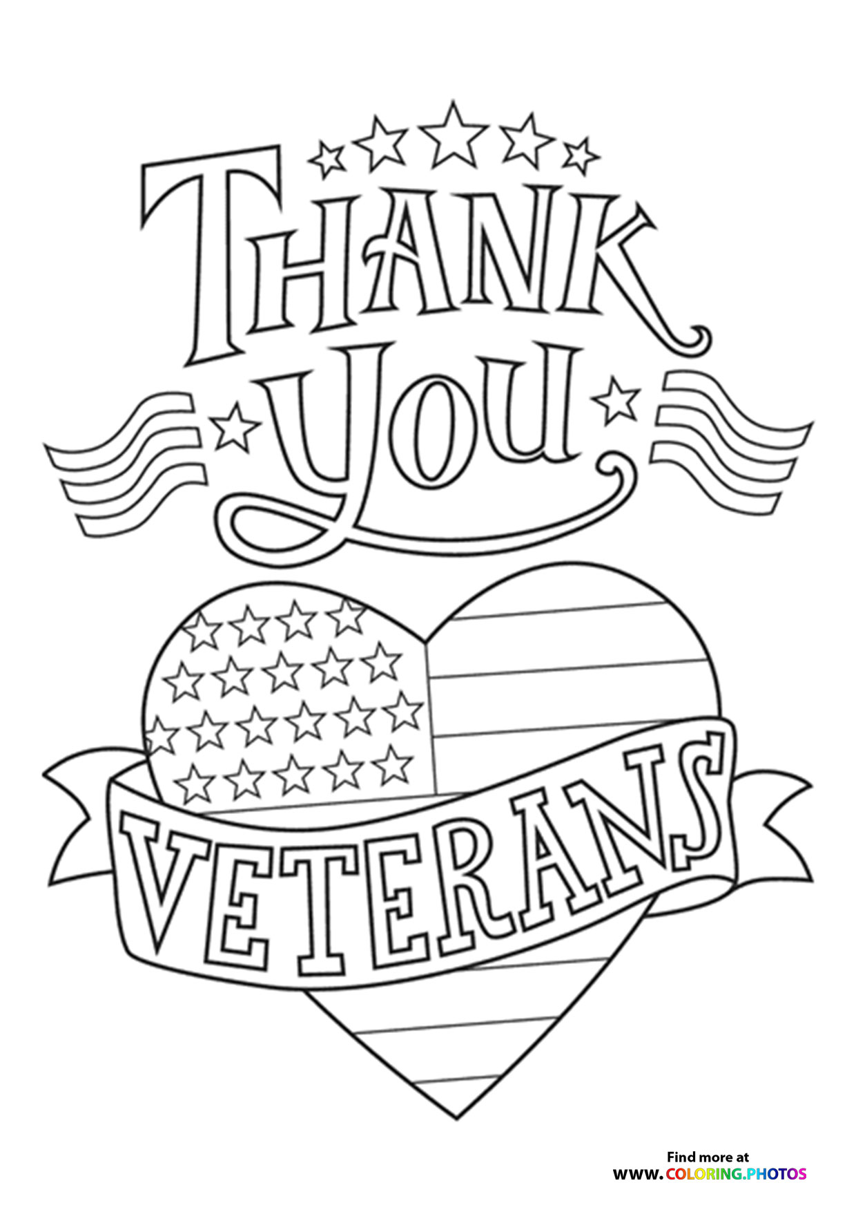 Veterans Day hart flag coloring page