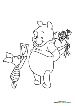 Winnie the Pooh and Piglet with Flowers