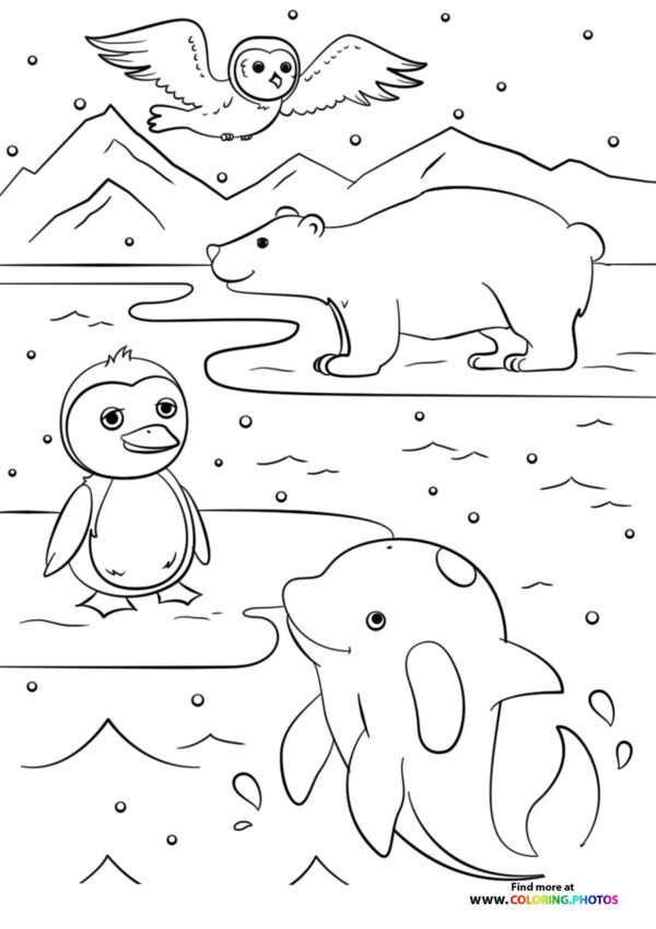 Winter animals coloring page