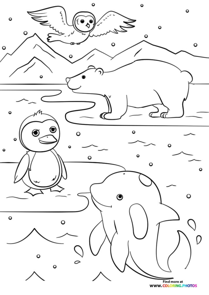 Winter animals coloring page
