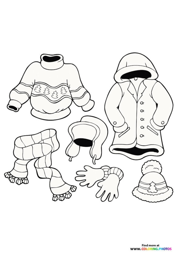 Winter clothing coloring page