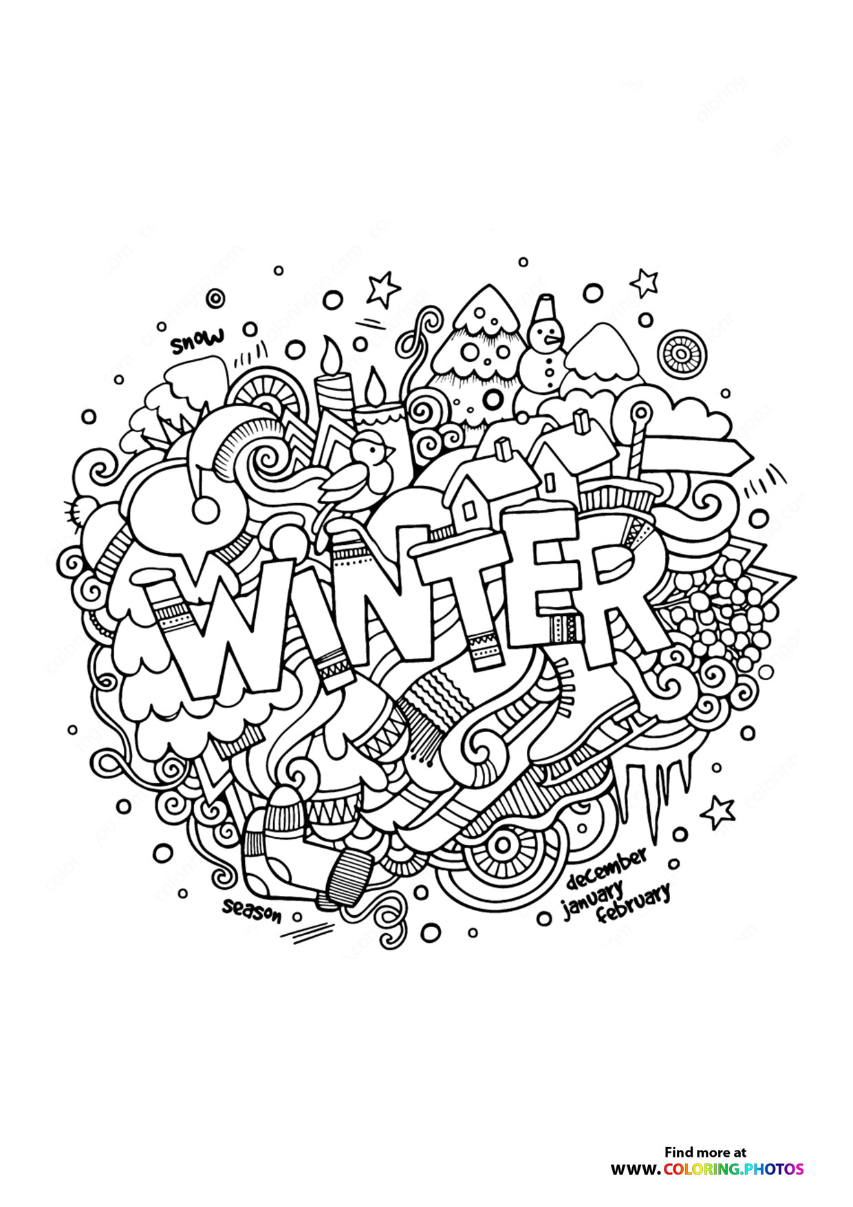 Winter theme wreath coloring page