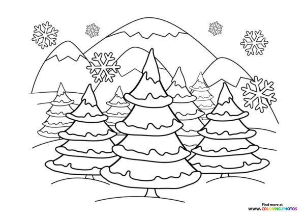 Winter forest coloring page