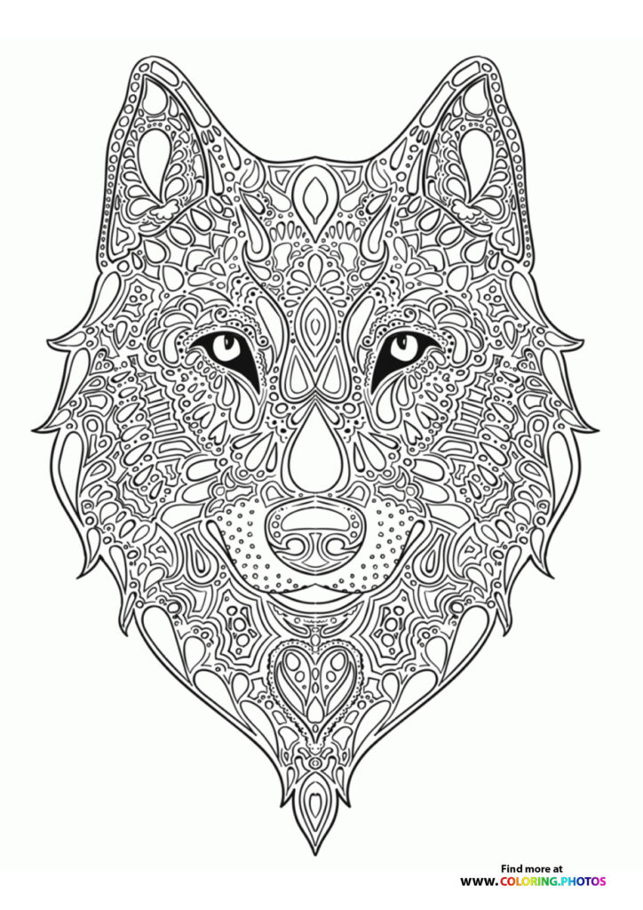 Wolf coloring page for adults