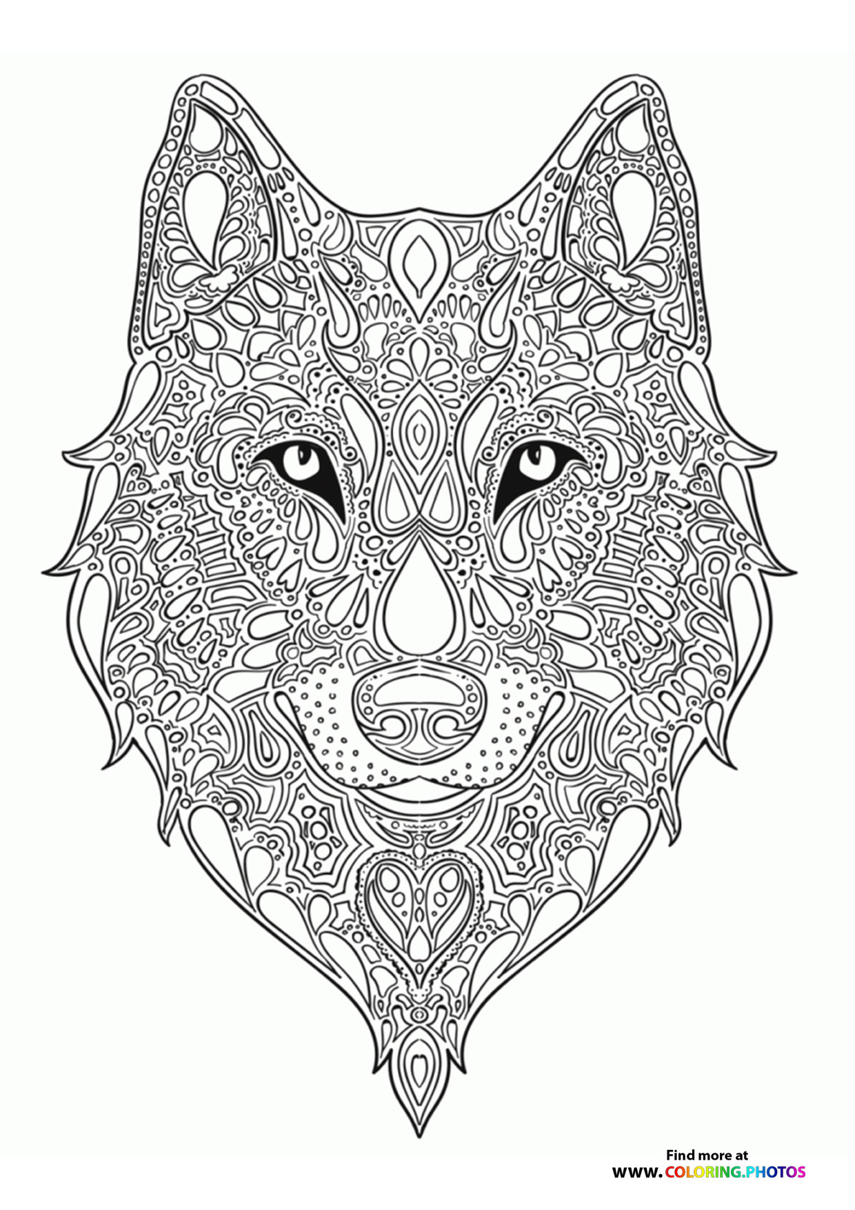 Wolf coloring page for adults