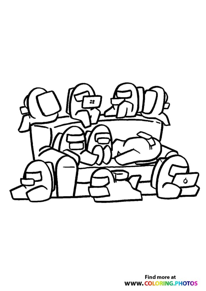 Among Us players on sofa coloring page