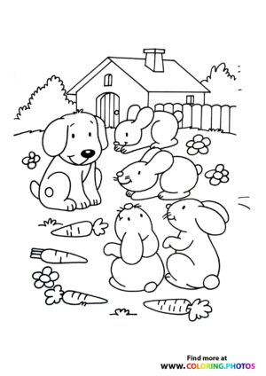 Dog with rabbits