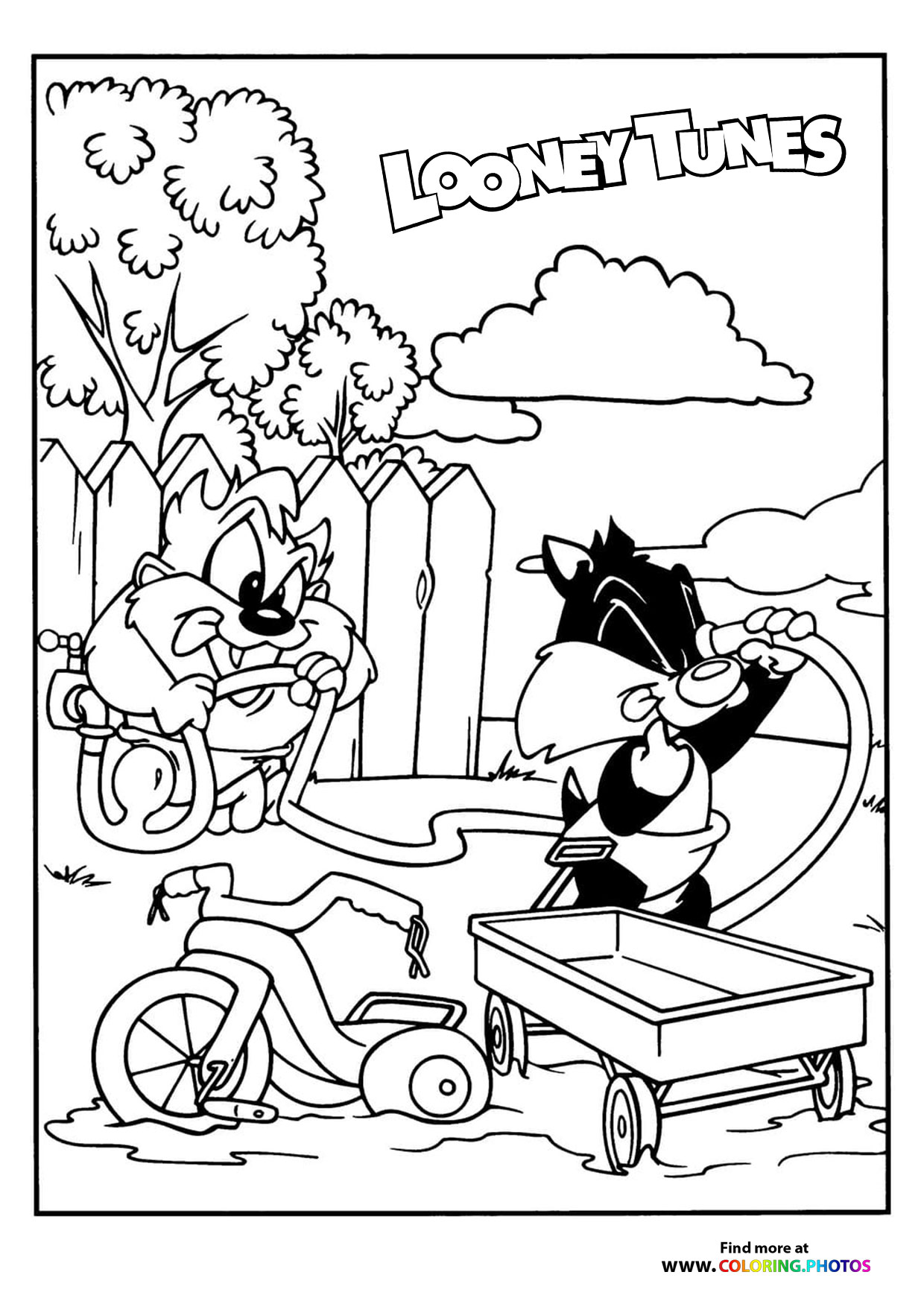 Taz and Sylvester playing coloring page