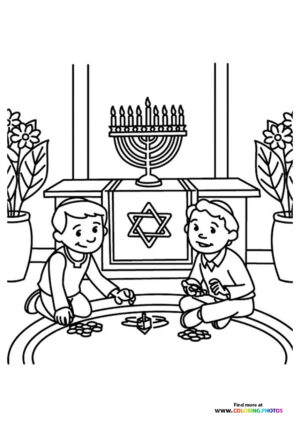 Kids Celebrating Hanukkah with Menorah