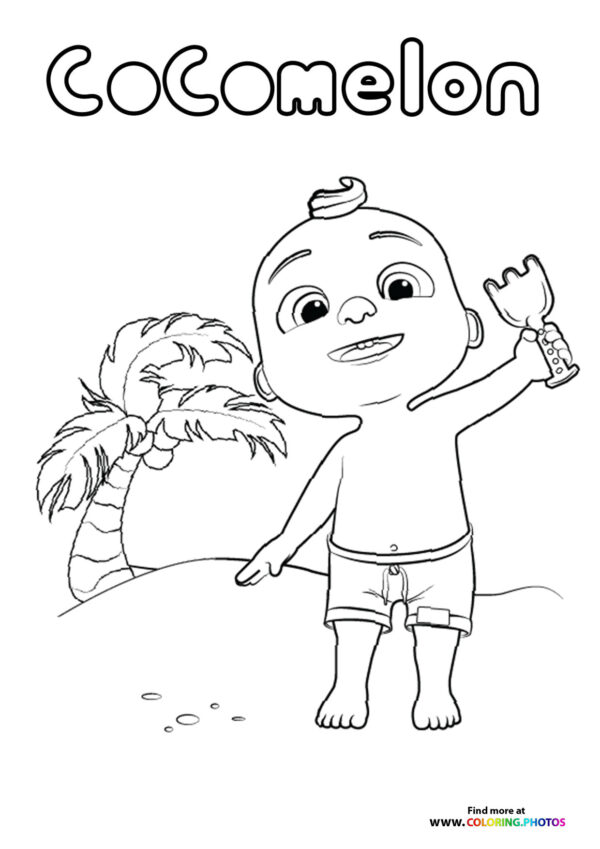 JJ from CoComelon on a beach coloring page