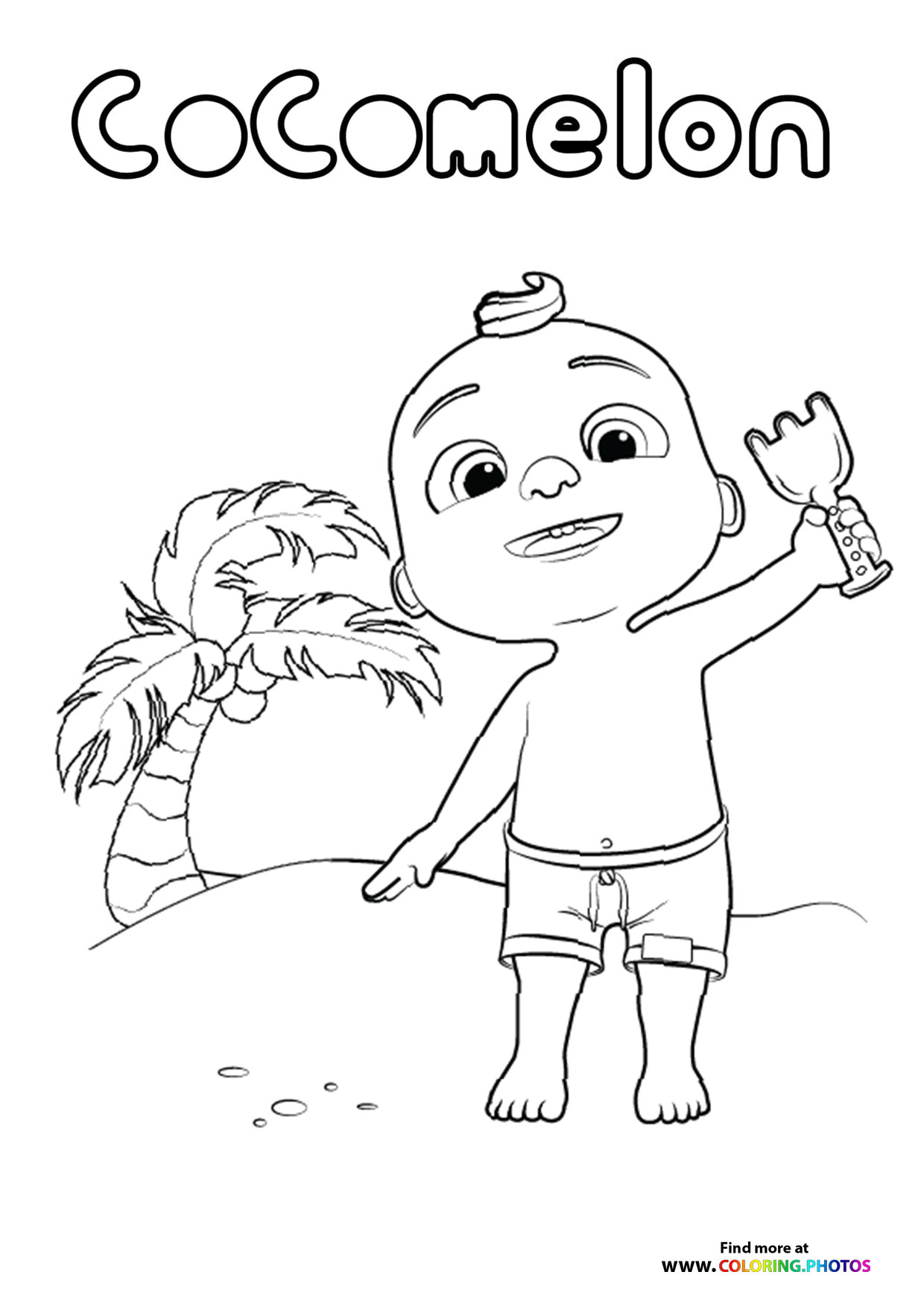 JJ from CoComelon on a beach coloring page