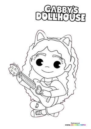 Gabby Playing Guitar - Gabby's Dollhouse Coloring Page