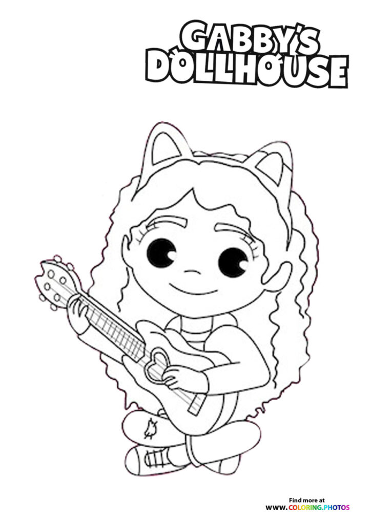 Gaby playing guitar - Gaby's Dollhouse coloring page