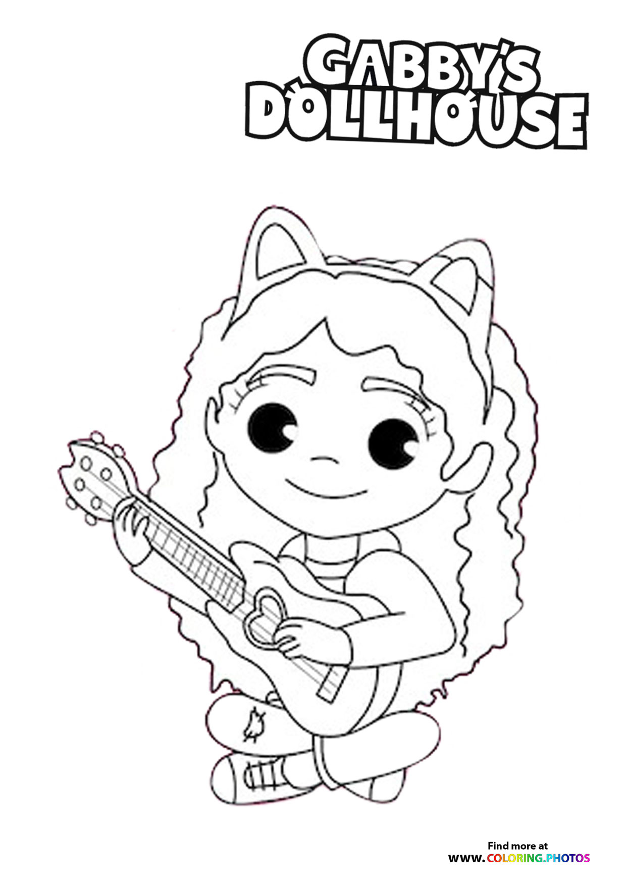 Gaby playing guitar - Gaby's Dollhouse coloring page