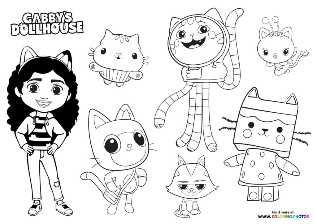 Gaby's Dollhouse - all characters coloring page