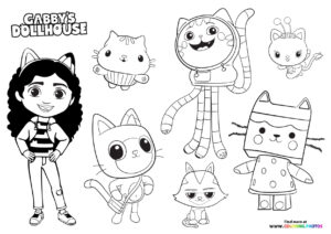 Gabby's Dollhouse All Characters Coloring Page