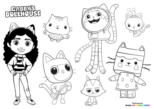 Gaby's Dollhouse - all characters coloring page