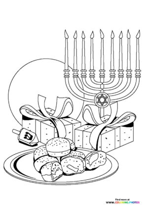 Hanukkah Menorah with Gifts and Treats