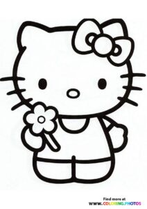 Hello Kitty with flower coloring page