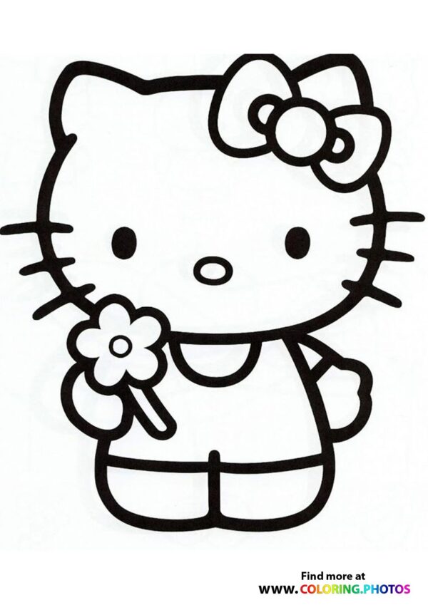 Hello Kitty with flower coloring page