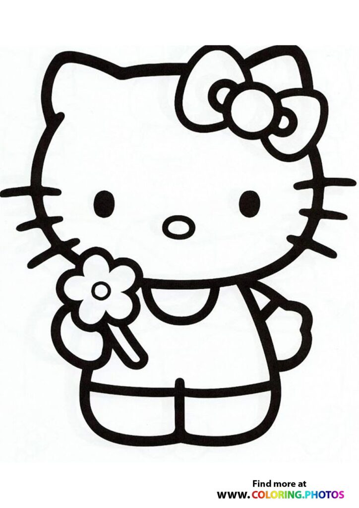 Hello Kitty with flower coloring page