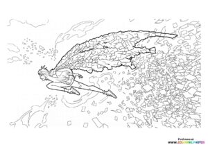 Character Flying Through Crumbling Debris