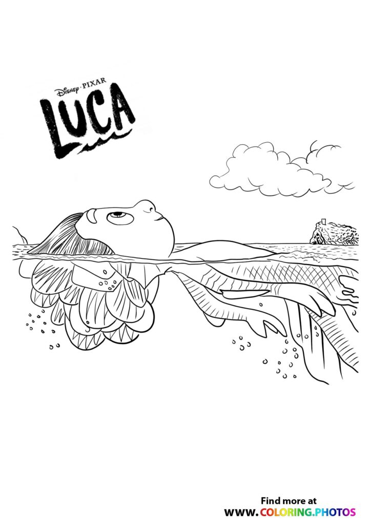 Luca Disney swimming coloring page