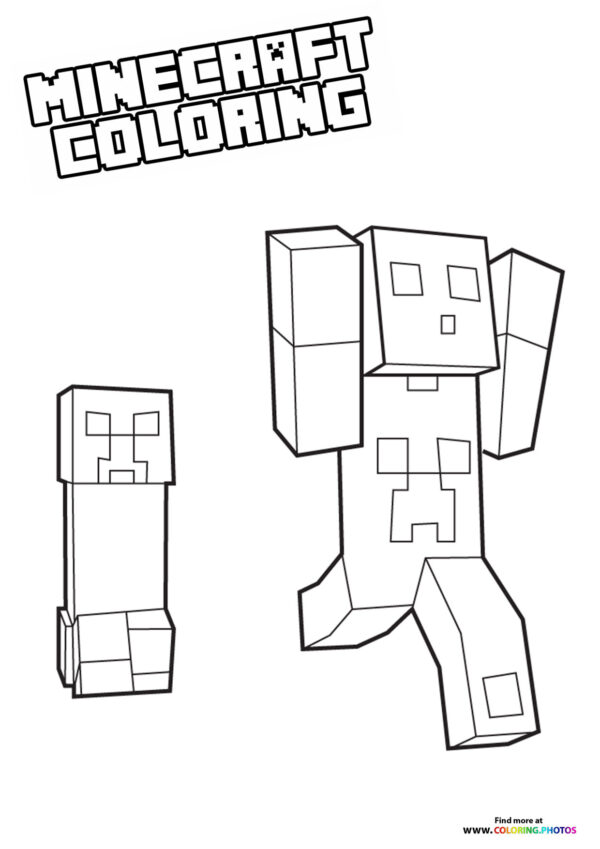 Minecraft - Steve being chased coloring page