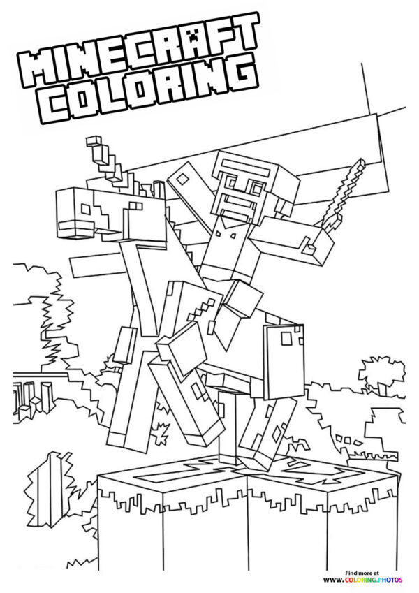 Steve riding an Unicorn coloring page