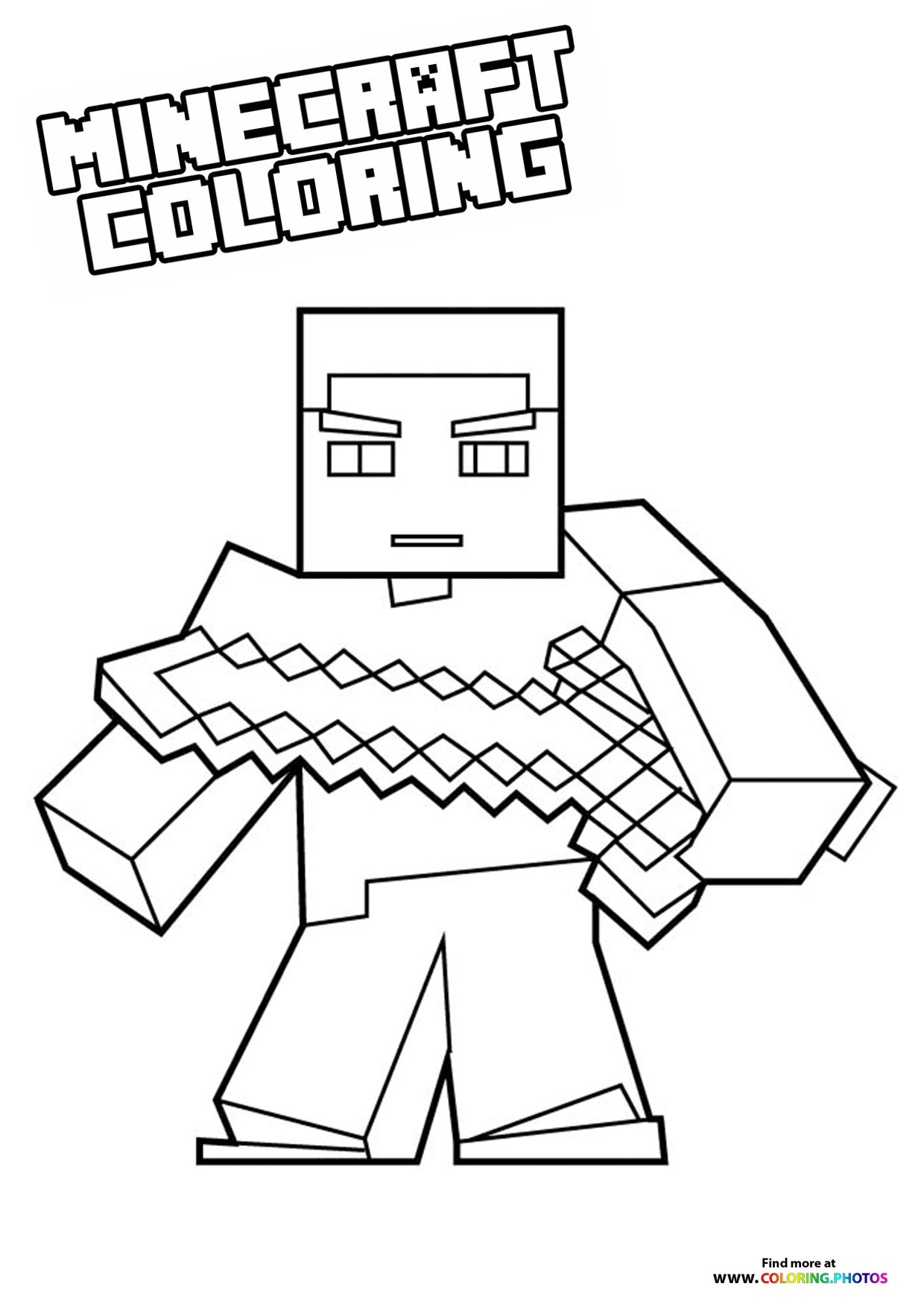 Minecraft Steve with a sword looking good coloring page