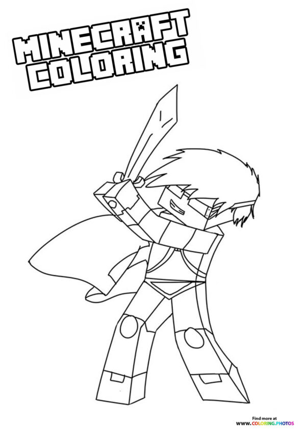 Minecraft Steve with a sword coloring page