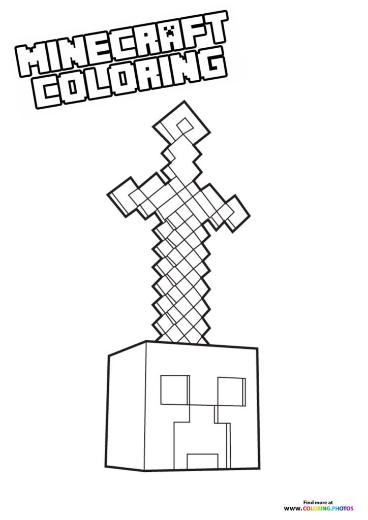 Minecraft sword in a stone coloring page