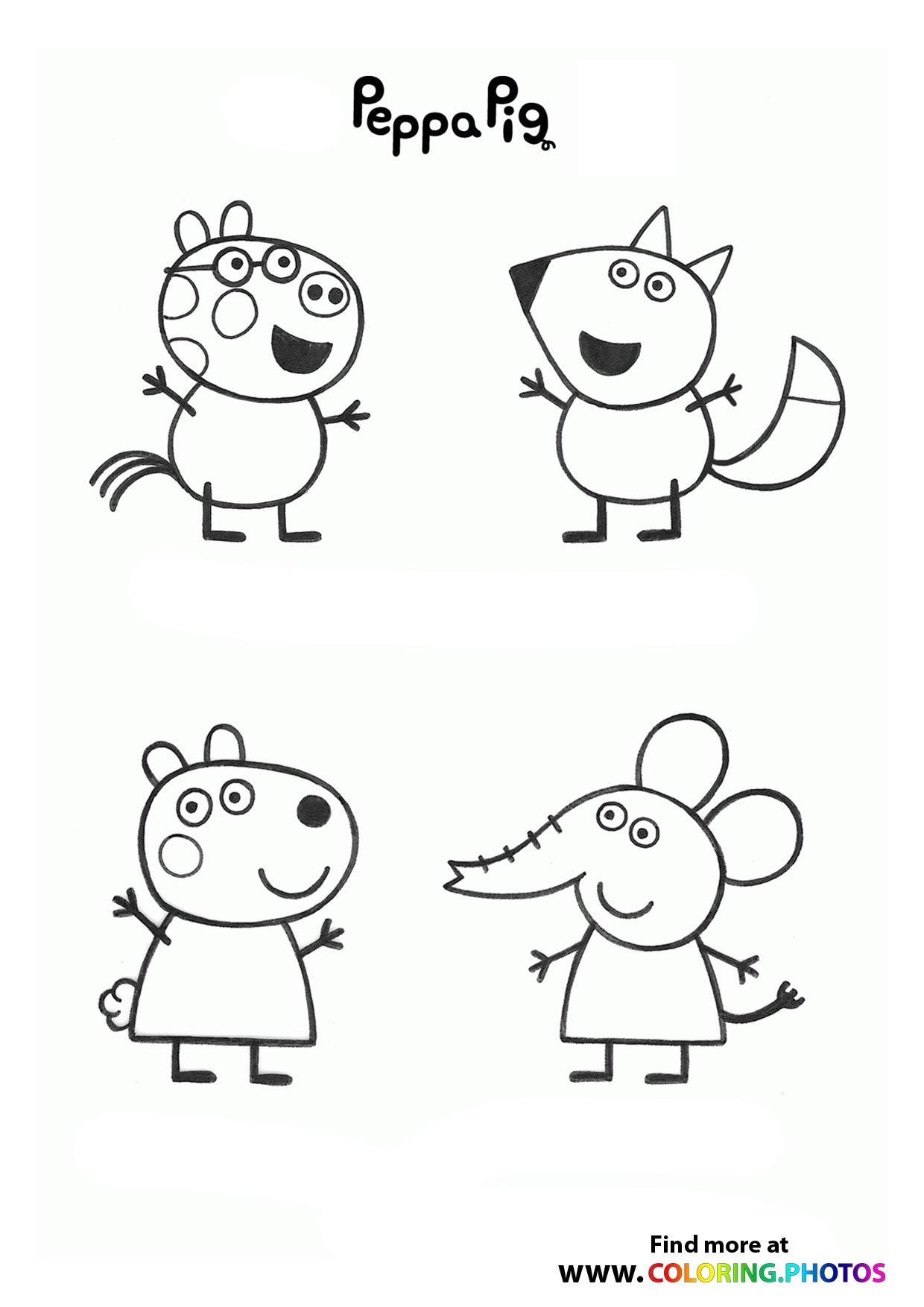 Peppa Pig with friends coloring page