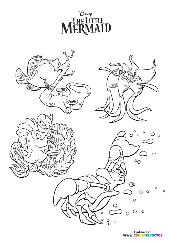 Sebastian and fish from The Little Mermaid coloring page