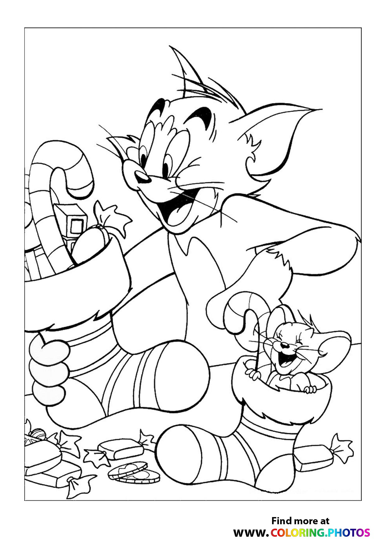 Tom and Jerry christmas stockings coloring page