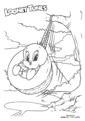 Tweety swinging in a tire