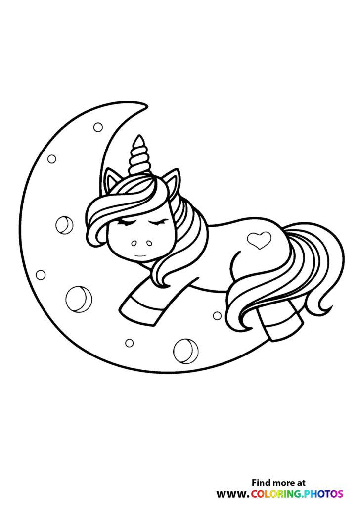 Unicorn sleeping on a moon