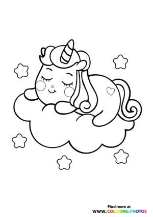 Unicorn sleeping on a cloud